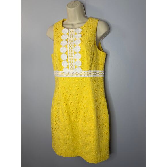 Lilly Pulitzer Railee Shift Dress Floral Cross Eyelet St. Tropez Yellow Size 4 - Picture 5 of 11